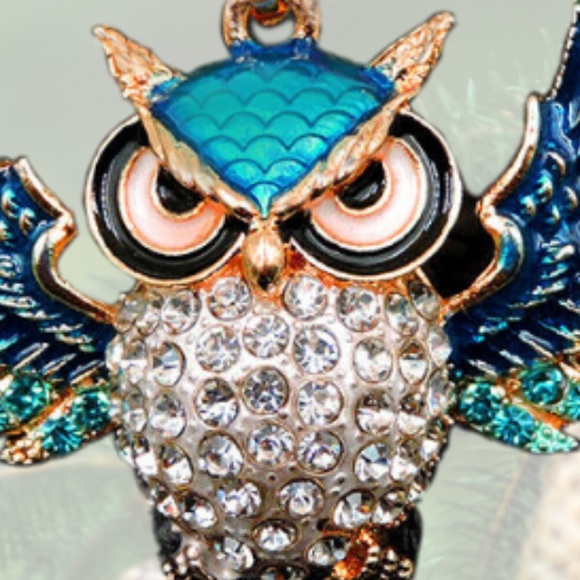 Owl Wide Wing-Spread Blue Crystal Rhinestone Pendant/Necklace-Betsey Johnson NWT - Picture 6 of 7
